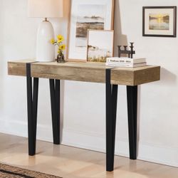 47.32 in. Oak Finish Rectangle MDF Wood Console Table with Metal Legs，IF1636