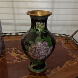 A Pair Of Vintage Cloisonne Vase Enamel