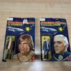Vintage 1978 Battlestar Galactica Mattel Action Figures: Lt. Starbuck and Commander Adama NEW SEALED