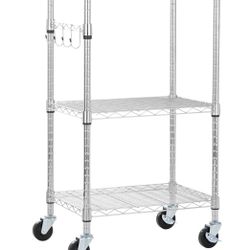  3-Tier Rolling Kitchen Cart with Wood Top – Like New!