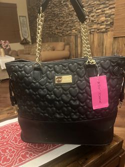 New Betsey Johnson Quilted Tote Black Bag 