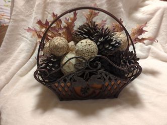 Fall Decorative Metal Basket with Fillers