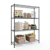 Storage Shelf, Metal Wire Shelving Unit, Adjustable Shelves, for Garage, Bedroom, Living Room, Kitchen, Pantry, 4 Tier, 11.8 x 35.4 x 47.6 Inches, Ink