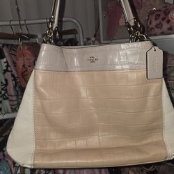 Coach Lexy shoulder bag in a tri-color, crocodile-embossed leather finish