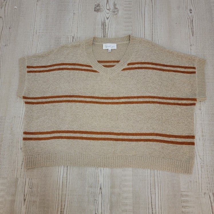 Sweet Lemon Striped V-Neck Sweater - Beige and Rust