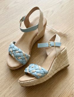 Light Blue Braided Espadrille Wedge Sandals