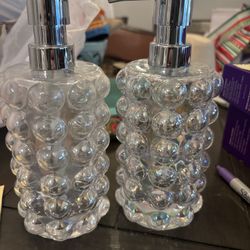 ✨ Set of 2 Iridescent Bubble Glass Soap Dispensers – Brand New ✨
