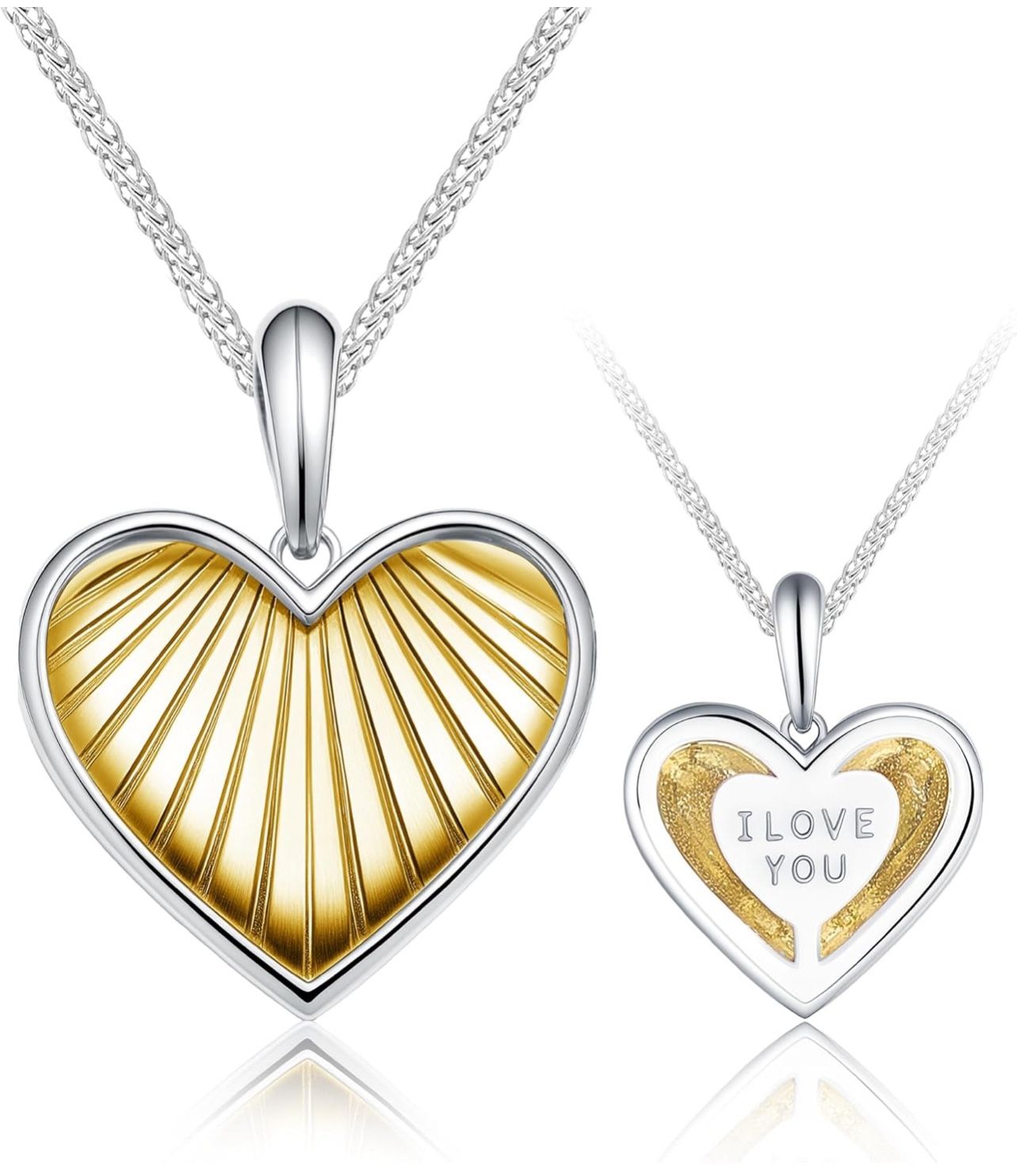 Sterling Silver Heart Pendant Necklace for Women, Double-Sided Gold Accent "I LOVE YOU" Charm, Romantic Jewelry Gift for Her