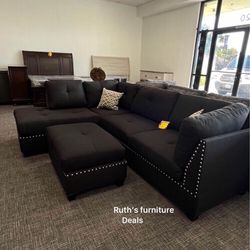 Black Sectional Sofa With Ottoman Brand New 