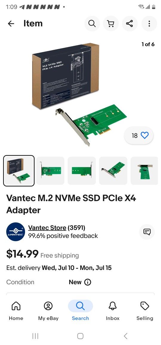 2 Units - Vantec M.2 NVMe SSD PCIe X4 Adapter