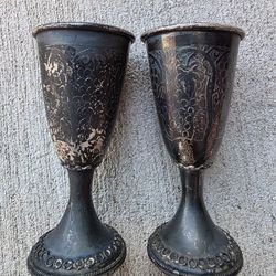 Vintage Stanetzky Israel Silver Plated Kiddush Cups – Set of 2 – Grapevine Design – 7 cm