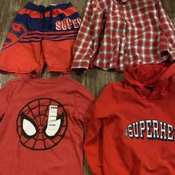 Size 5 Boys Red Shirts/ Swim Trunk Bundle