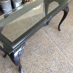 Table Wood And Glass Dark Wood 20”x50” X29-1/2 Tall Nice Table  