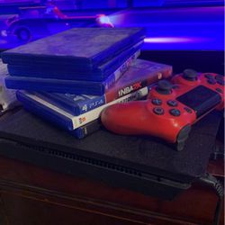 Play Station 4 With A Red Controller Some Games