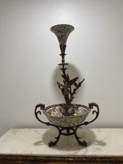 Antique Bronze and Porcelain Centerpiece Epergne