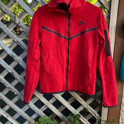 Nike Zip Up Hoodie Red Men’s Sweatshirt Swoosh Jacket Size XS