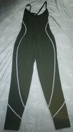 Shien Olive Green Athletic Jumpsuit with White Piping