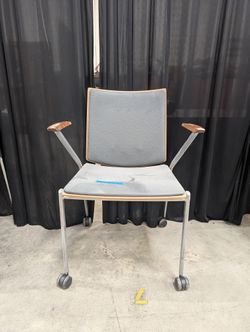 VERSTEEL Gray Faux Leather Chair with Wood Trim