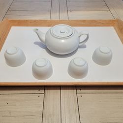 Modern White Tea Set – Teapot + 4 Cups – Clean Minimal Style