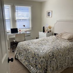 Full Size Bed Frame, Mattress With Plastic, Box Spring With Plastic 