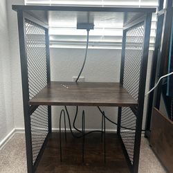 Wood and Metal Side Table with Vinyl Storage