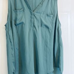 Torrid Harper Georgette Sleeveless Blouse Size 2 2X 18/20 Light Blue Green