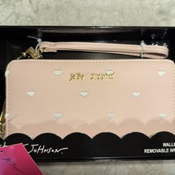 Betsey Johnson Blush Pink w/ White Hearts Wallet Wristlet