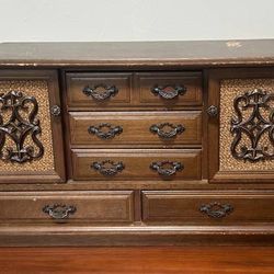 Vintage Mid Century Wooden Jewelry Armoire Box Organizer