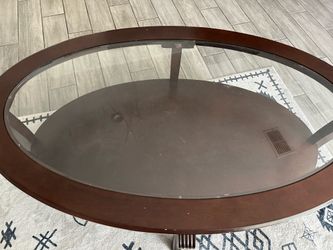 Traditional Cherry/Walnut Oval Glass Top Coffee Table