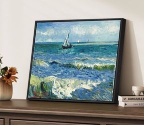 12x16 Framed Van Gogh Wall Art, Seascape at Saintes-Maries Canvas Print