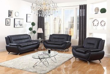 Brand New Black Leather 3pc Set Sofa, Loveseat & Chair
