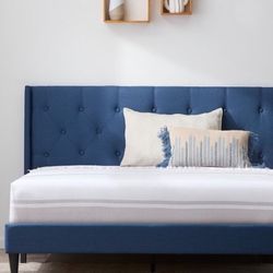 Twin Bed, Twin Platform Bed, No Mattress, Upholstered Navy