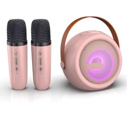 Karaoke Machine for Kids Adults, Mini Portable Bluetooth Karaoke Speaker with 2 Wireless Microphone and Lights, Christmas Birthday Gifts for Girls Age