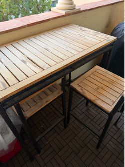 Outdoor Bar-Height Table & 2 Stools Set – Wood & Wicker