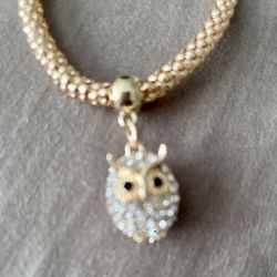 Gold Crystal Bead Bracelet With Owl Charm 