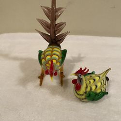 Lenox "Barnyard Brilliance" Art Glass Hen & Rooster.