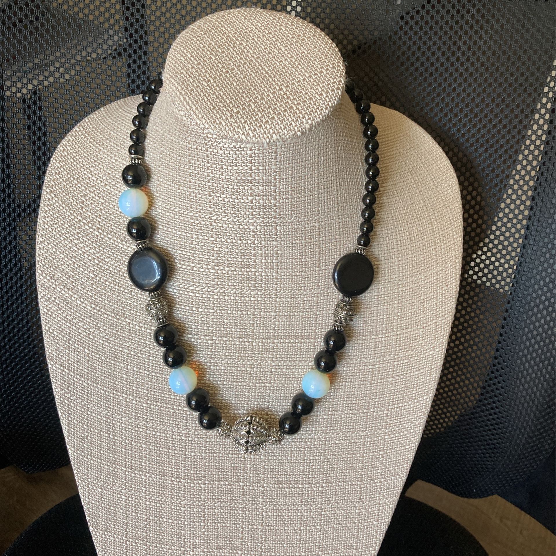 Statement Black Agate And Moonstone Necklace 