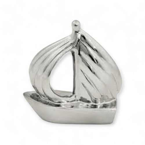 Silver Chrome Ceramic Sailboat Figurine Nautical Coastal Decor