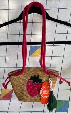 New! Girls Straw Strawberry Crossbody Bag