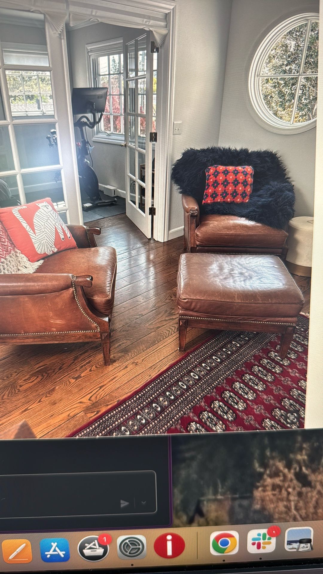 Two Crate And Barrel Leather Chairs Plus Ottoman