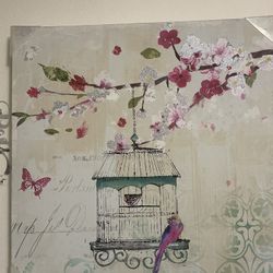 Floral birdcage canvas art