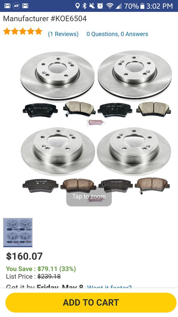 2013 2014 2015 2016 Hyundai Elantra Brake Pads and Rotors for Sale in
