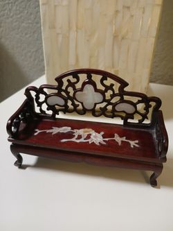 Mother Of Pearl Inlay Ministure Doll House Ornate Bench 