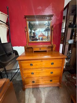 Antique beautiful awesome wood Vanity Dresserr 36 wide 20 deep 66 Paul comes in Two parts