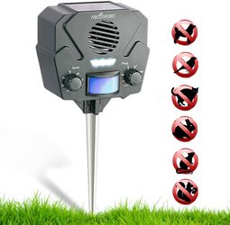 Ultrasonic Solar Repeller & Pest Repeller – With 1 Speaker & 30’ Motion Sensor – Flashing LED Light – With NEW Wall Mounting Option – Pest Control for