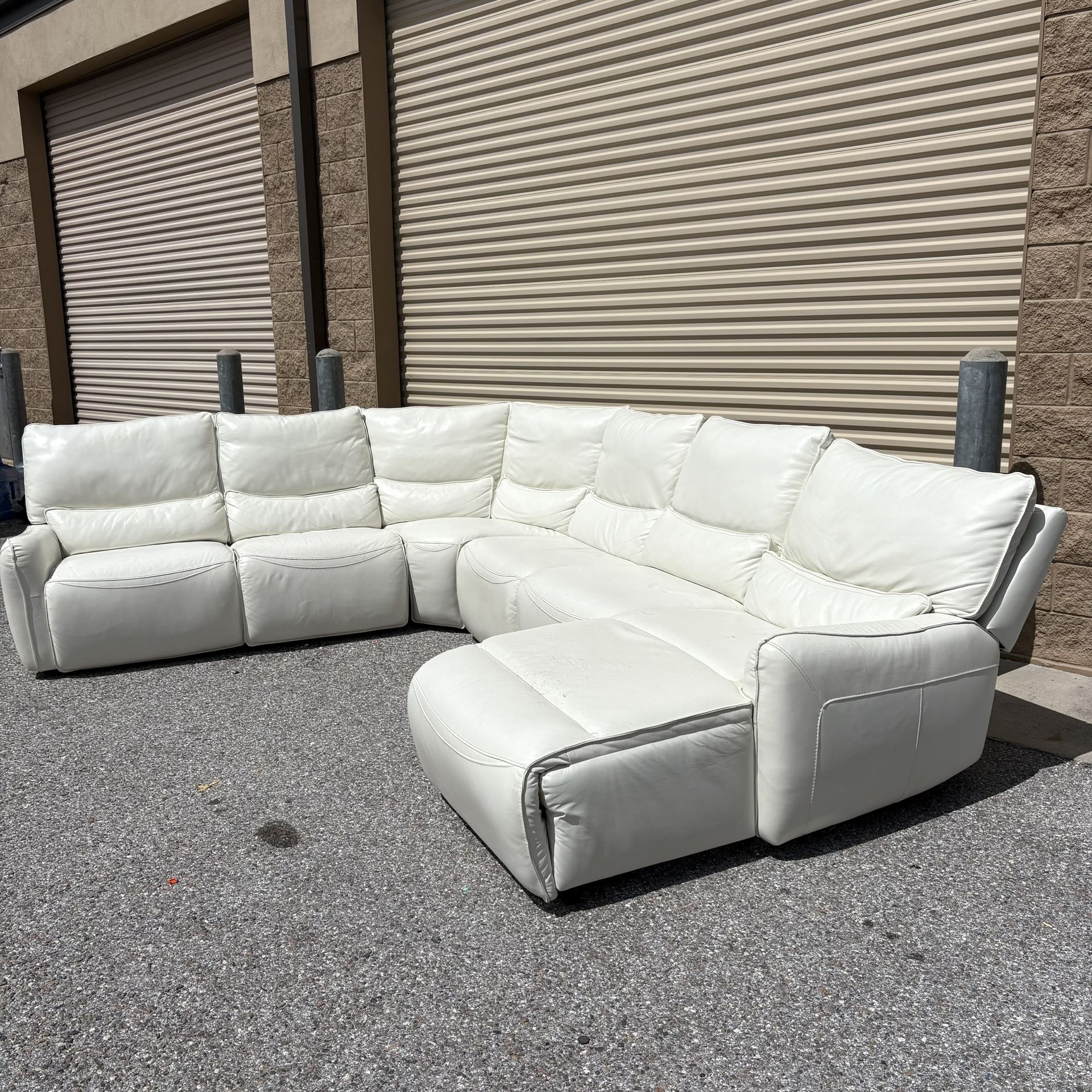 White Leather Top Grain Recliner Sectional