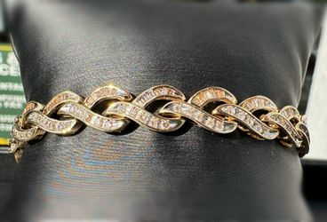Jewelry Antique 10k solid Yellow Gold Natural Diamond 7.0CTW eternity infinity bracelet 8.5” 8.60mm 14.10g