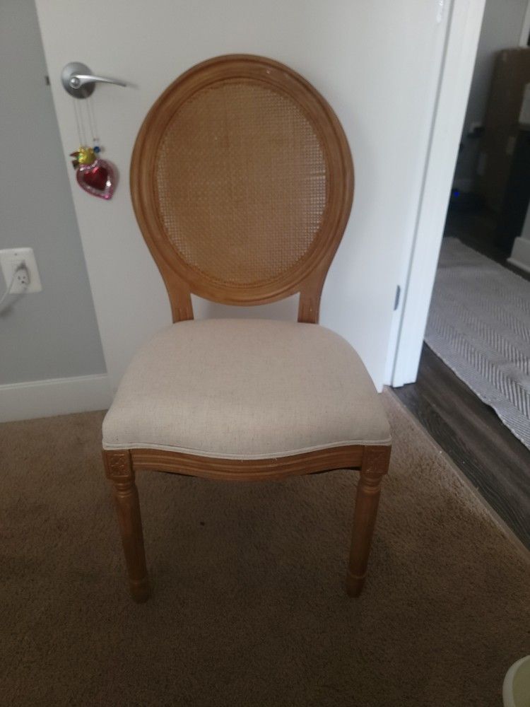 Oval Cane Back Linen Chair