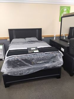 Black Wood Bed Frame with Headboard