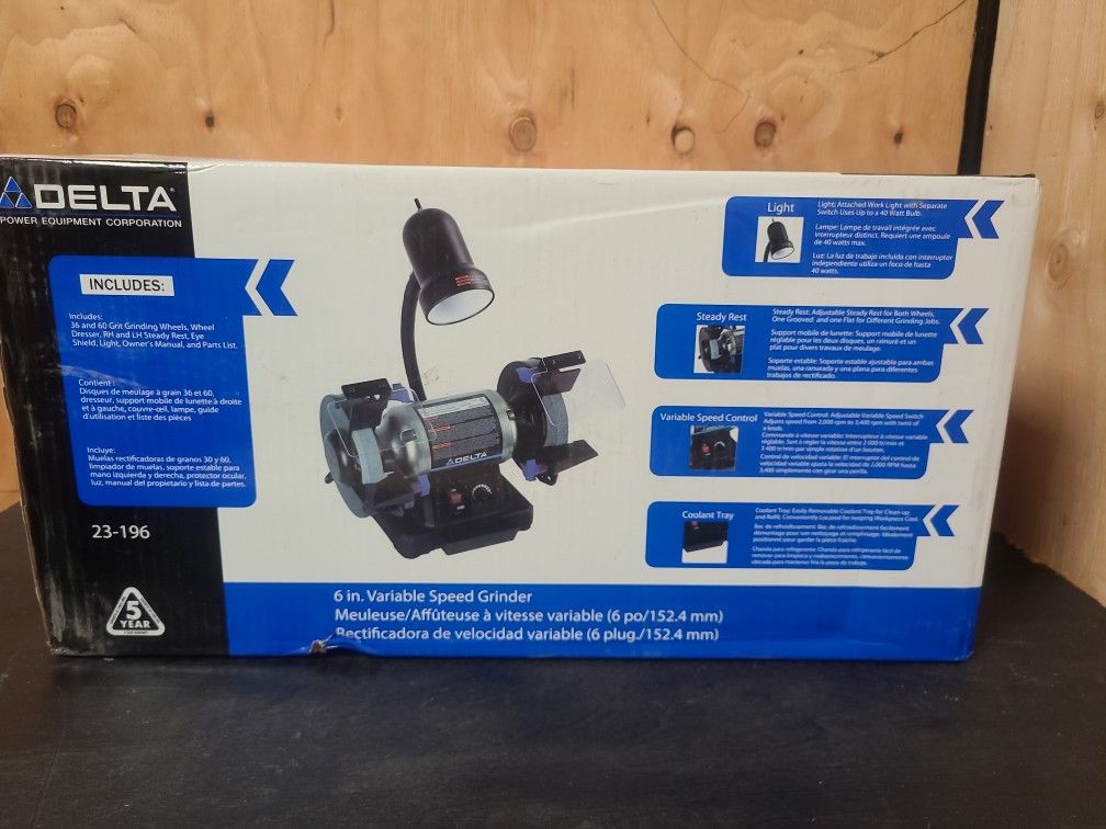 NEW Delta Power Tools 23-196 6-Inch Variable Speed Bench Grinder DPEC002880 New